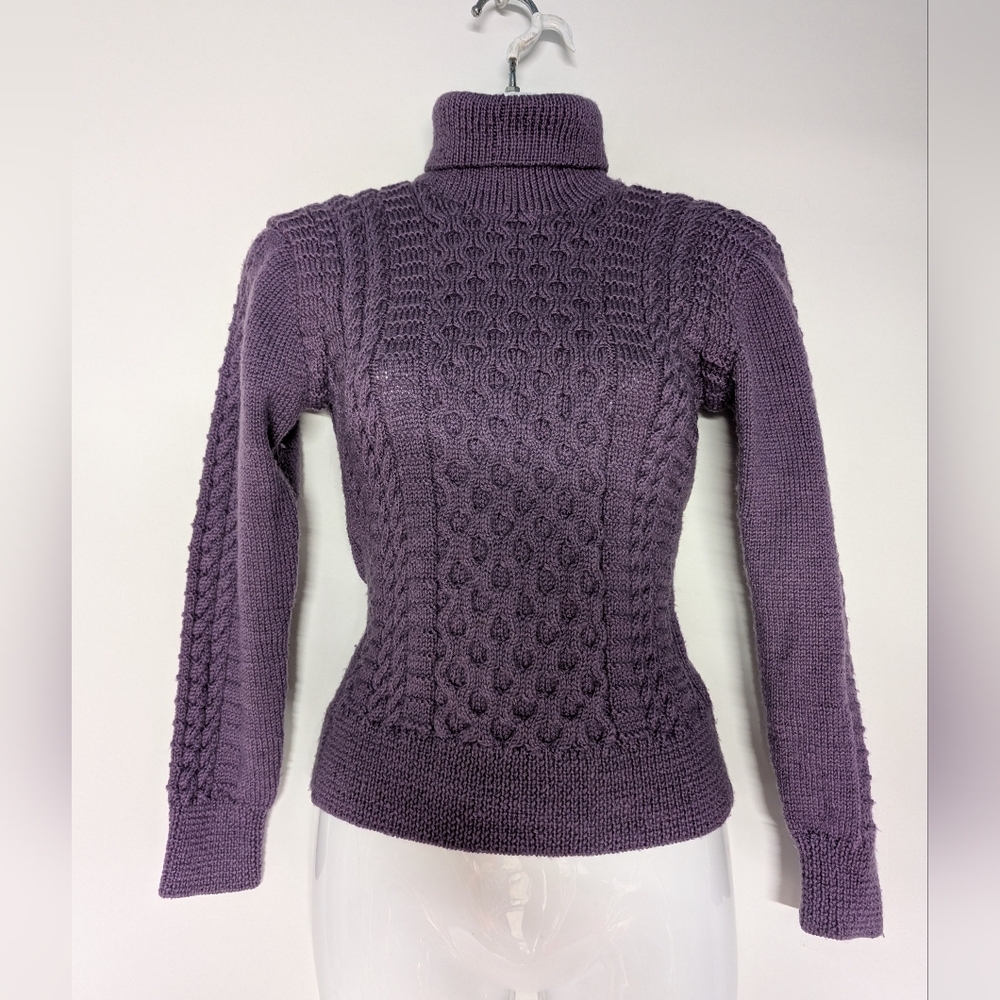 Handmade Women's Purple Cable Knit Turtleneck Sweater